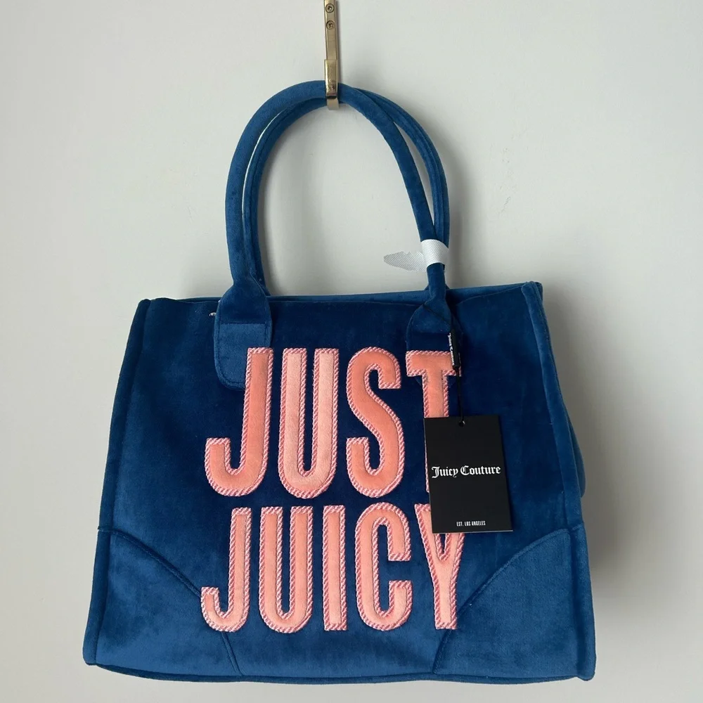 Blue and pink Just Juicy velour tote Bag